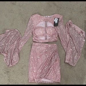 Fashion nova two piece skirt set pink sequin